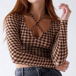 Houndstooth cropped long sleeve